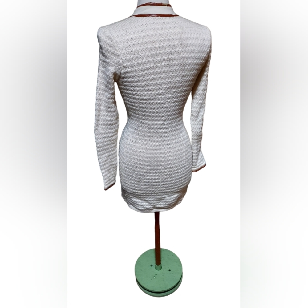 boston proper xxs Jacket Mini Knit Dress Chunky Sweater Duster White flaw- colla - Picture 3 of 6